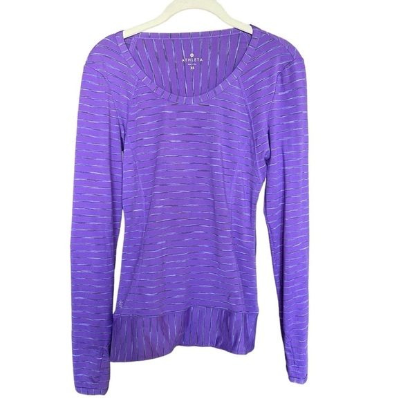 Athleta Size XS Purple Pop Striped Space Dye Long Sleeve Top Athleisure - Picture 1 of 9